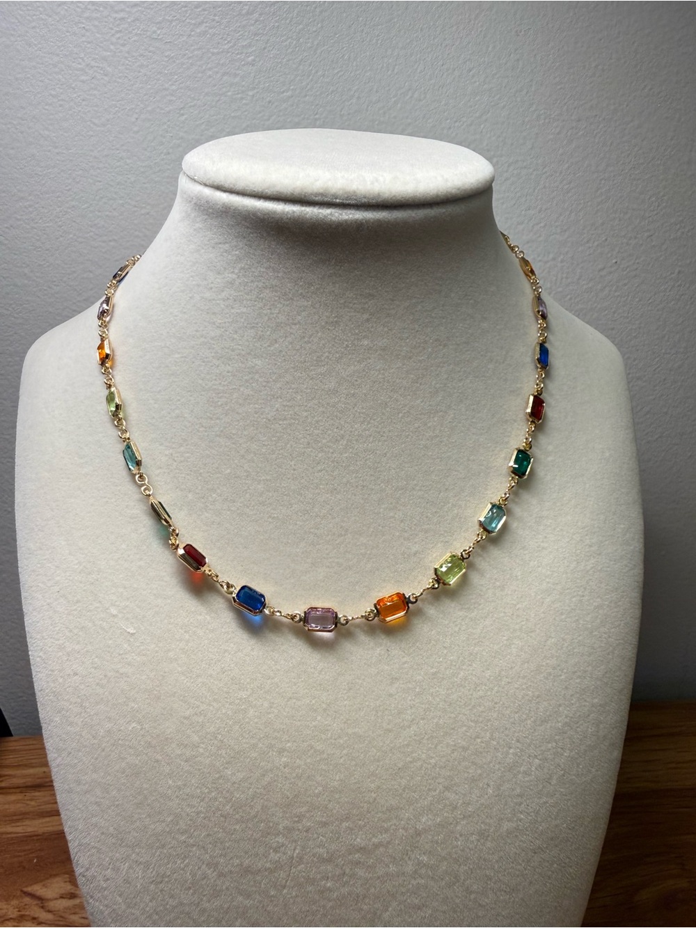 18K Gold Filled, 15 inch choker, Multicolor Gemstone Necklace - Women Jewelry